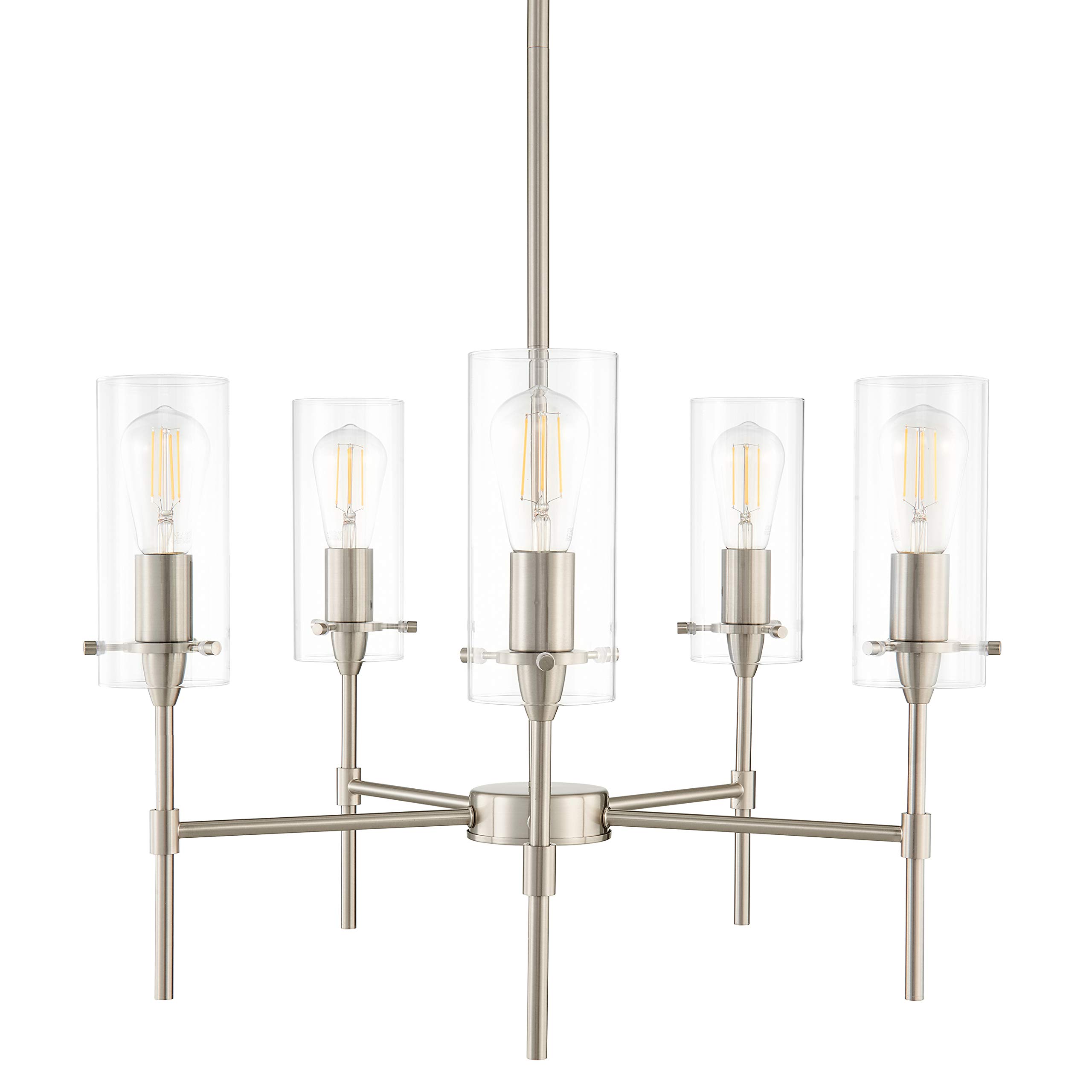 Linea di Liara Effimero Five-Light Stem Hung Chandelier, Brushed Nickel with Clear Glass Cylinders LL-C35-BN