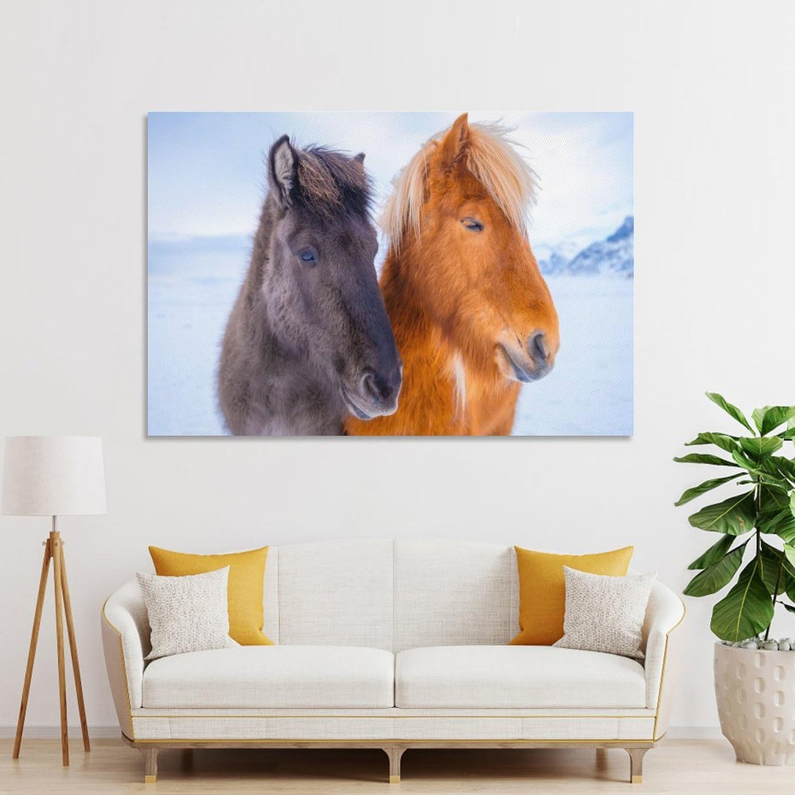 Junmoney Sweet Horses in Iceland Canvas Wall Art 24x36inch(60x90cm), for Wall Displays, Bedrooms Or Room Updates, Ideal for Building A Coordinated Art Wall