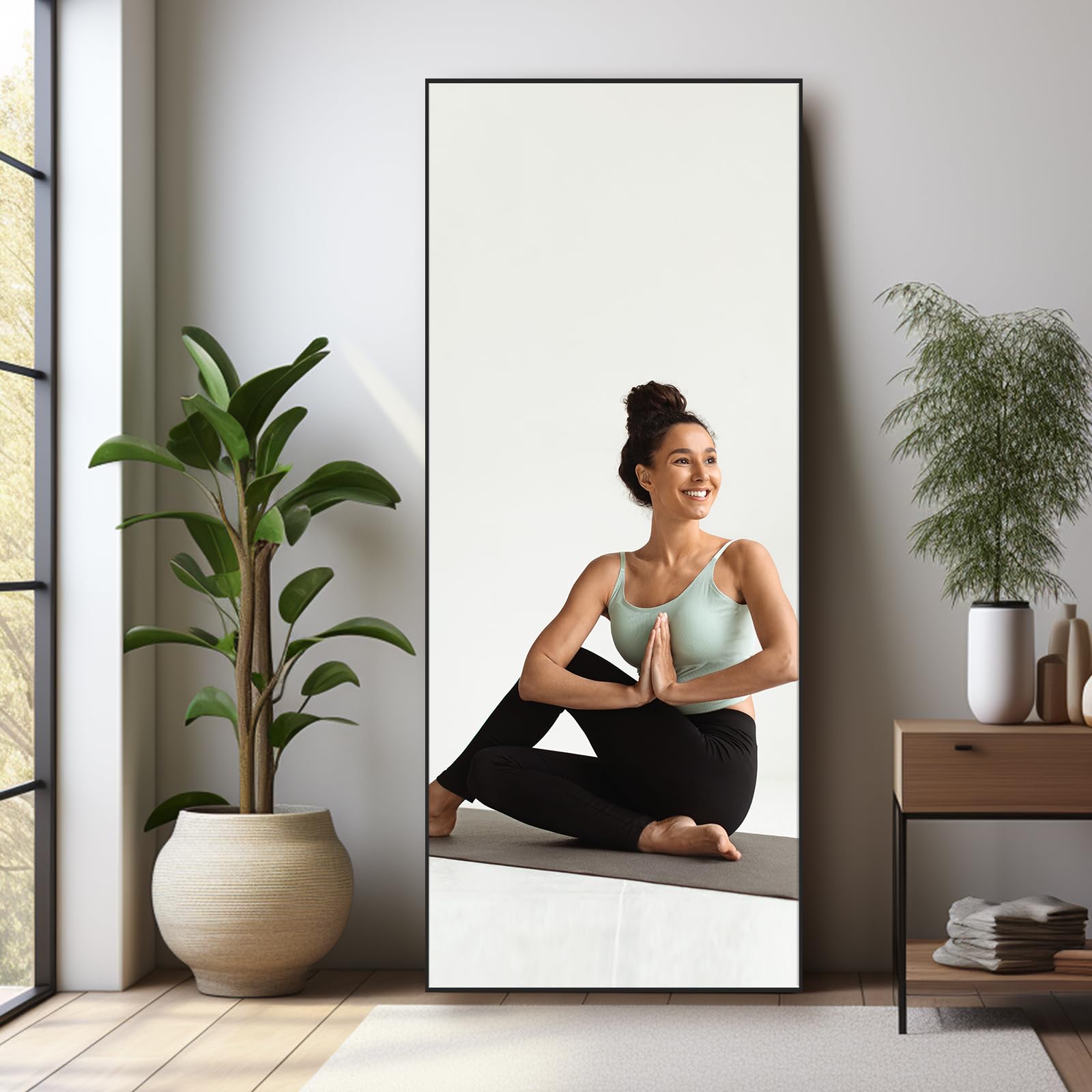 Espejos de Cuerpo Completo de Gran Tamaño Espejo Grande Independiente de Pie Espejo de Pared de Cuerpo Completo para Dormitorio, Sala de Estar y Entrada, Marco Rectangular Negro, 180x76 CM