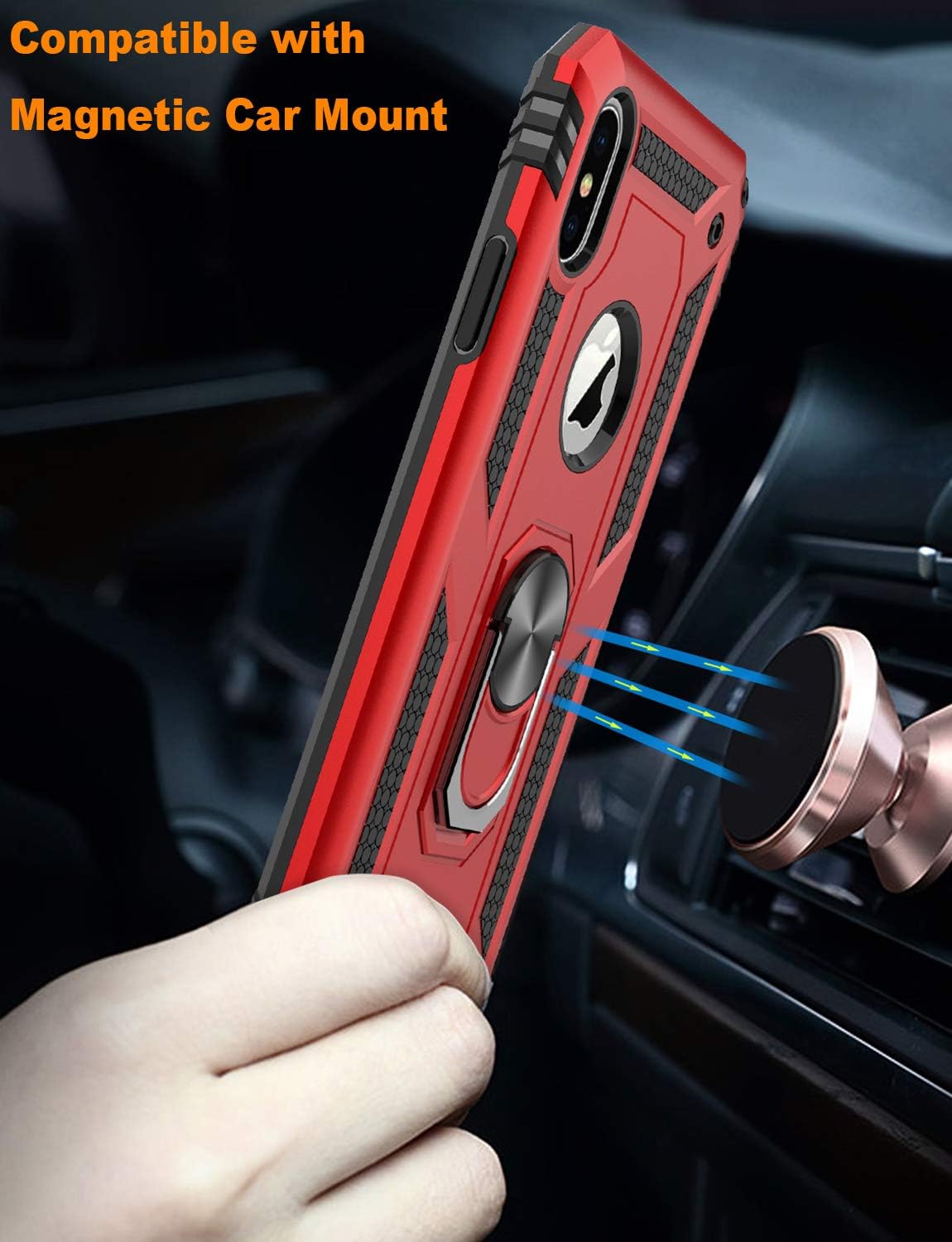 LUMARKE iPhone X Case,iPhone Xs Case with Tempered Glass Sreen Protector,Pass 16ft Drop Test Military Grade Cover with Magnetic Kickstand,Protective Phone Case for iPhone X/Xs Red