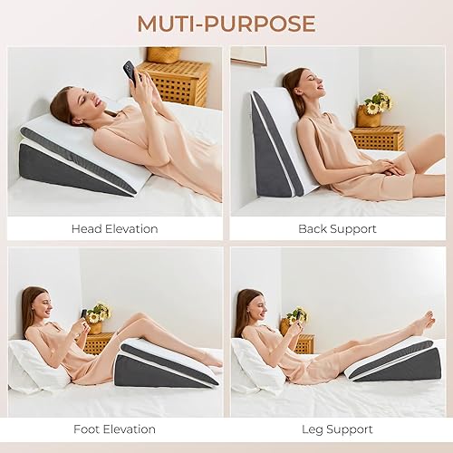 Miniatura 6 de Vekkia Paquete de 2 almohadas de cuña ajustables para apnea del sueño y dolor de espalda, almohada triangular de espuma viscoelástica para reflujo