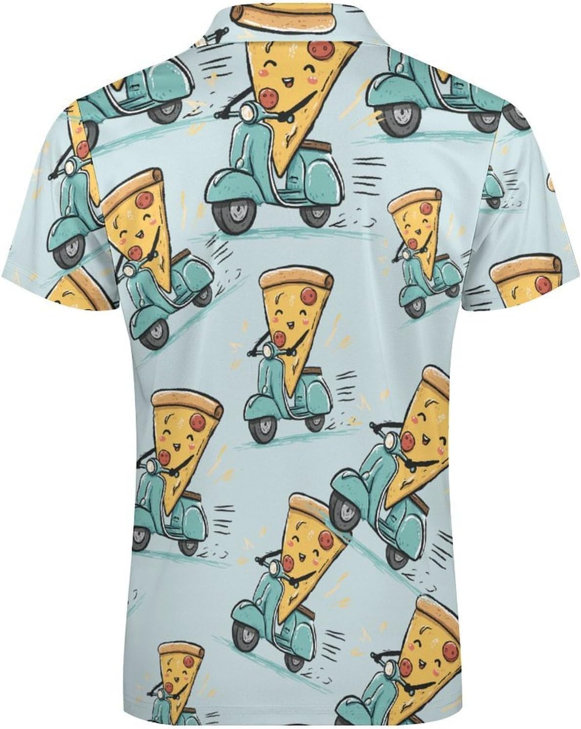 Pizza Driver Polo Shirts for Men Short Sleeve Athletic Golf Tees Tops | Casual Summer Zippered V Neck Mens T-shirts Sports Quick Dry Tennis