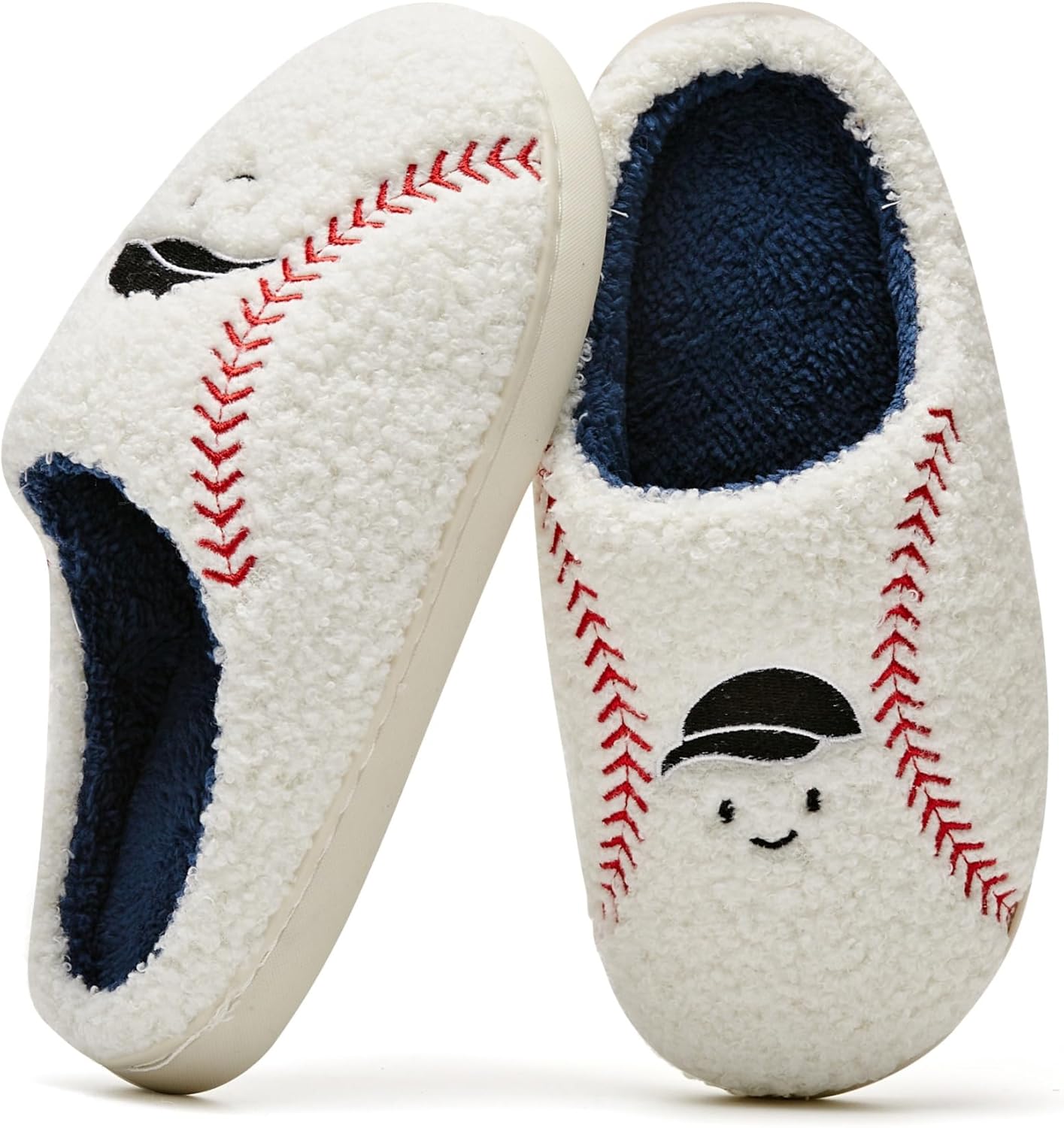 Fuzzy Plush Baseball Slippers Soft Memory Foam Indoor Outdoor Warm Cozy Non Slip Fleece Lined Slip On Home Bedroom Comfy Cartoon Embroidered Sports Theme Cozy Gift Cute Design House Footwear