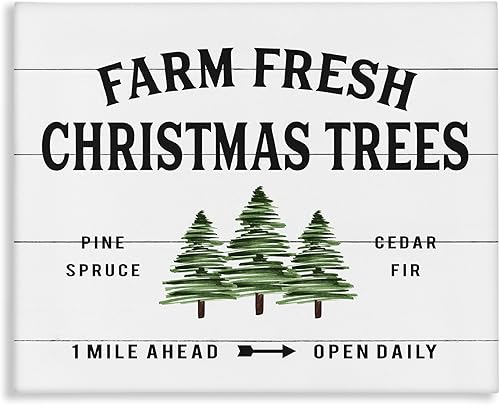 Stupell Industries Lienzo decorativo para pared con diseño de tablones blancos de granja, árboles de Navidad, abeto y abeto, estirado, 16 x 20