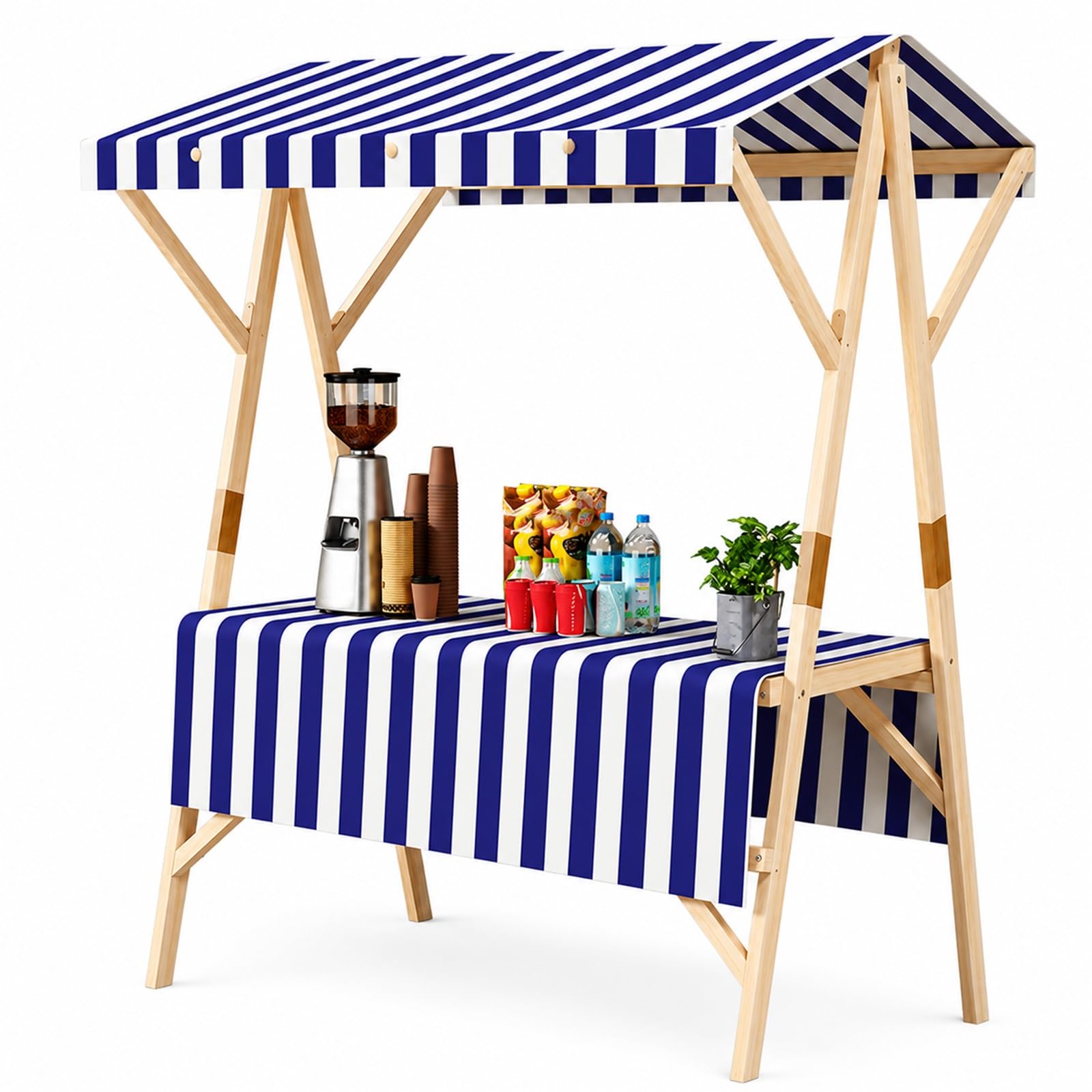 WNGJZZYC Foldable Wooden Market Stall Cart with Canopy, Food Carts for Sale, Portable Outdoor Food Vendor Booth Kiosk for Street Food & Farmers Markets(Purple,L 150cm/59.1in)