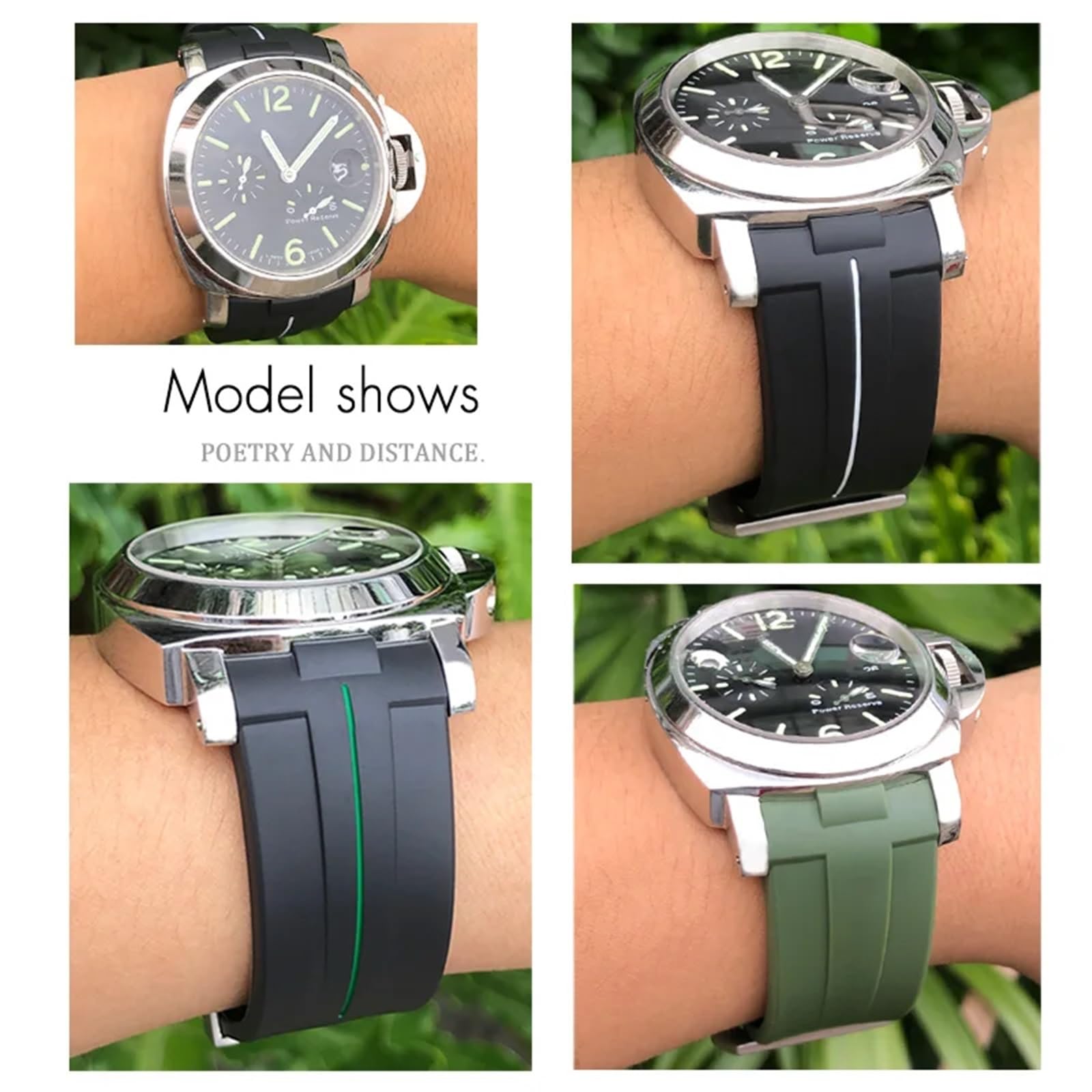 24mm Nero Verde Natura Morbido Silicone Gomma Cinturino Fit per Panerai PAM00111/441 Cinturino Farfalla Fibbia Impermeabile Bracciale