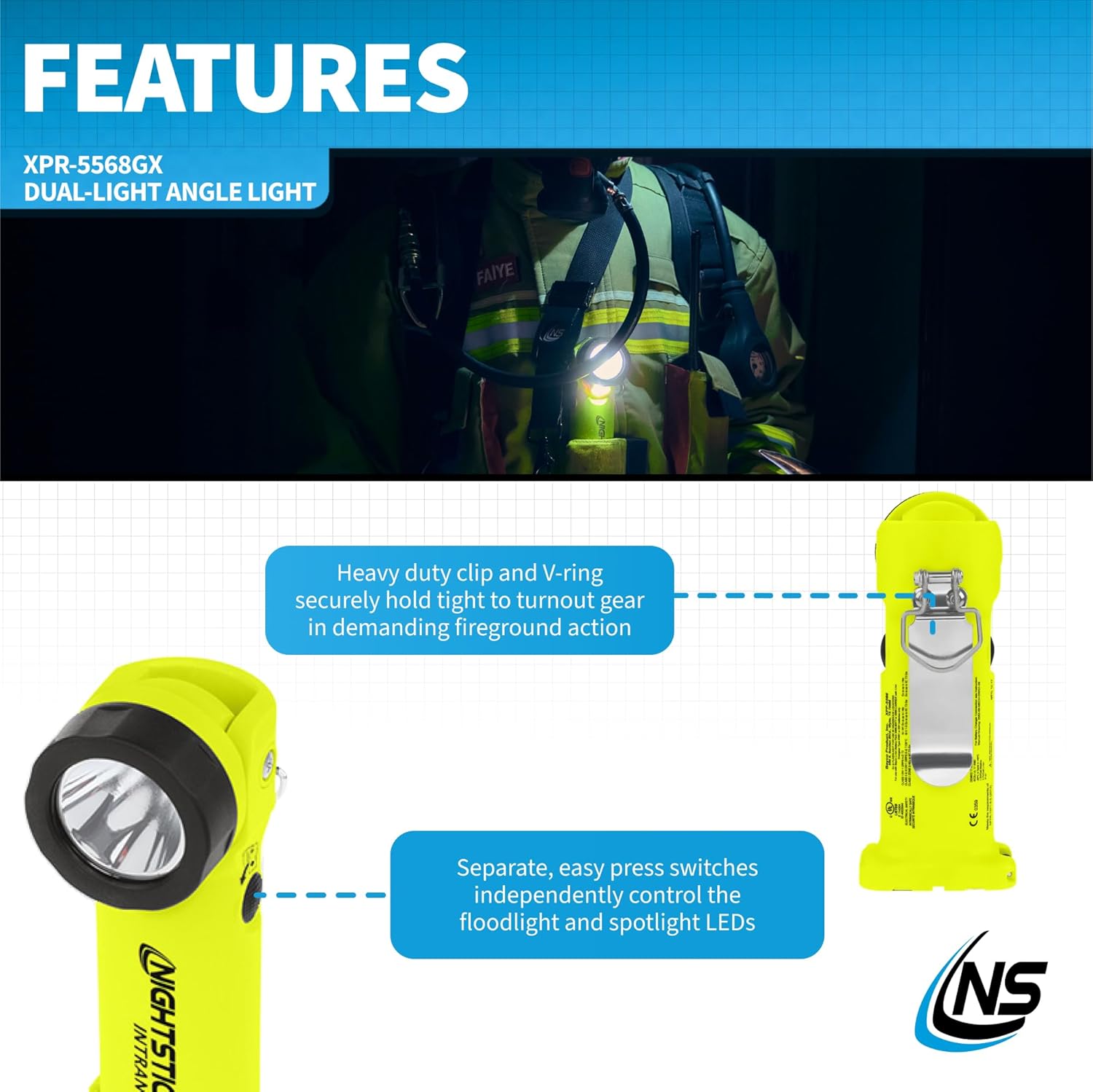 Nightstick XPR-5568GX Intrant Rechargeable Intrinsically Safe Permissible Dual-Light Angle Light (Green)
