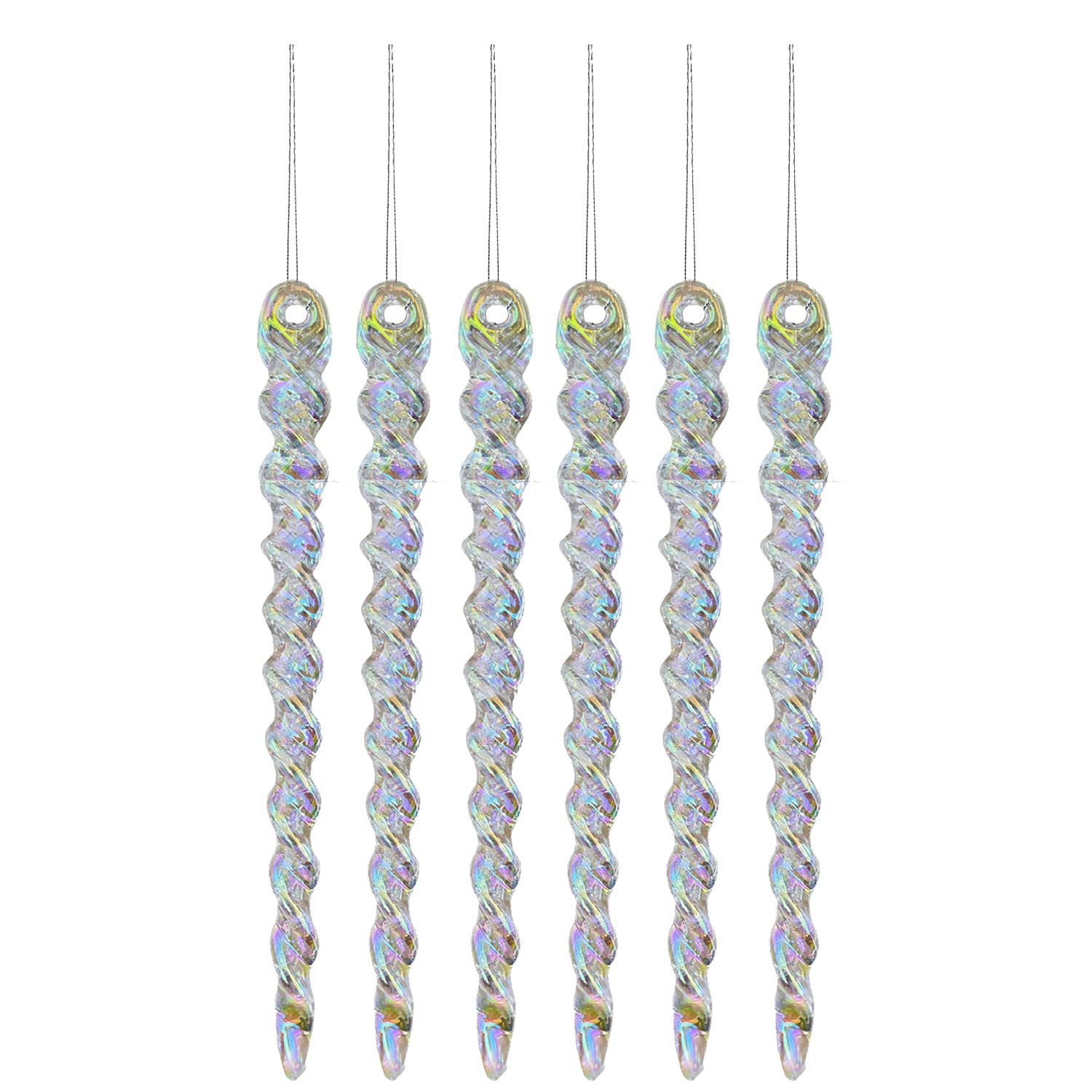 AKH® 13CM / 5" Christmas Hanging Icicles | Icicles Ornaments Bubbles Christmas Tree Decorations | Pack of 6 | Glitter Baubles Christmas Tree Icicle Decorations Hanging (Iridescent)