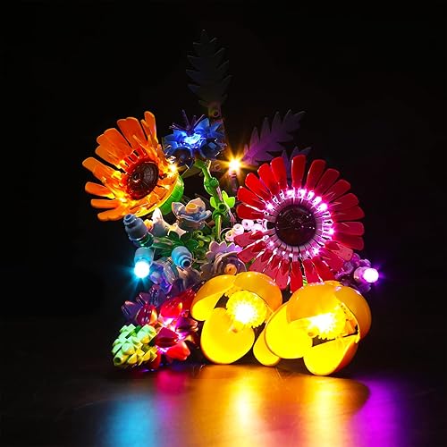Kit de luz LED para ramo de flores silvestres Lego 10313, flores artificiales con amapolas y lavanda, luces de decoración, regalo del día de San