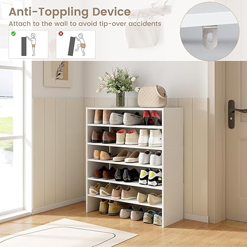 Miniatura 6 de COSTWAY Zapatero de 6 niveles, organizador de zapatos extra ancho con diseño apilable, soporte de almacenamiento independiente de 31 pulgadas