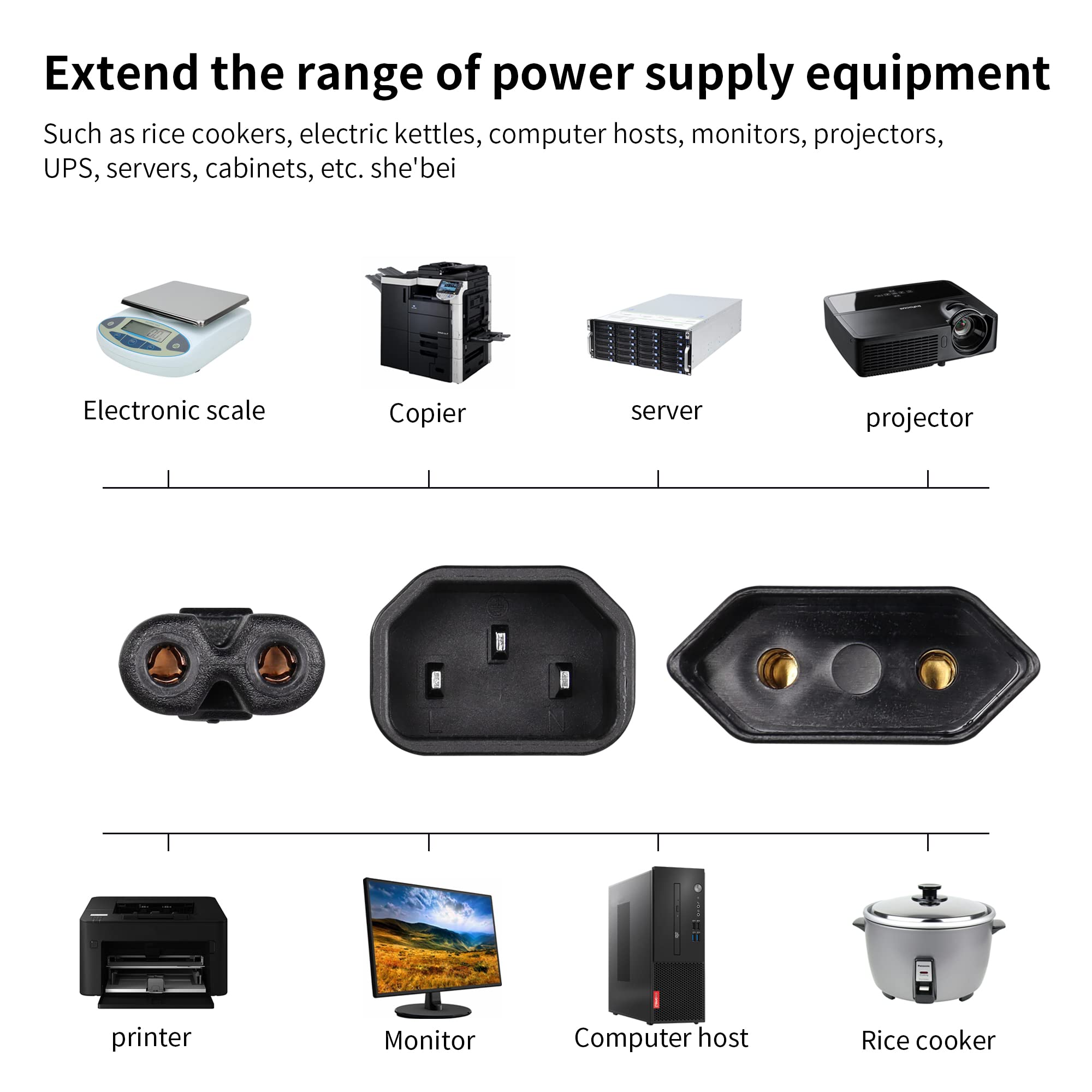 Cavo Alimentazione 2 In 1 IEC C14 A C7 + Presa Euro - Splitter Per PC, Monitor, TV - 30 Cm