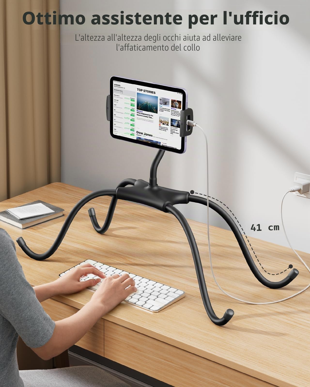 SAIJI Supporto tablet letto, supporto per tablet con design ergonomico migliorato, supporto portatile iPad letto adatto a telefoni, tablet, monitor portatili, Switch e altri dispositivi da 4,7"-17,3"