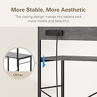 Vista 10 de Estante para panaderos con 3 tomas de corriente, soporte de microondas de 4 niveles con almacenamiento, estante de cocina independiente de 23.6