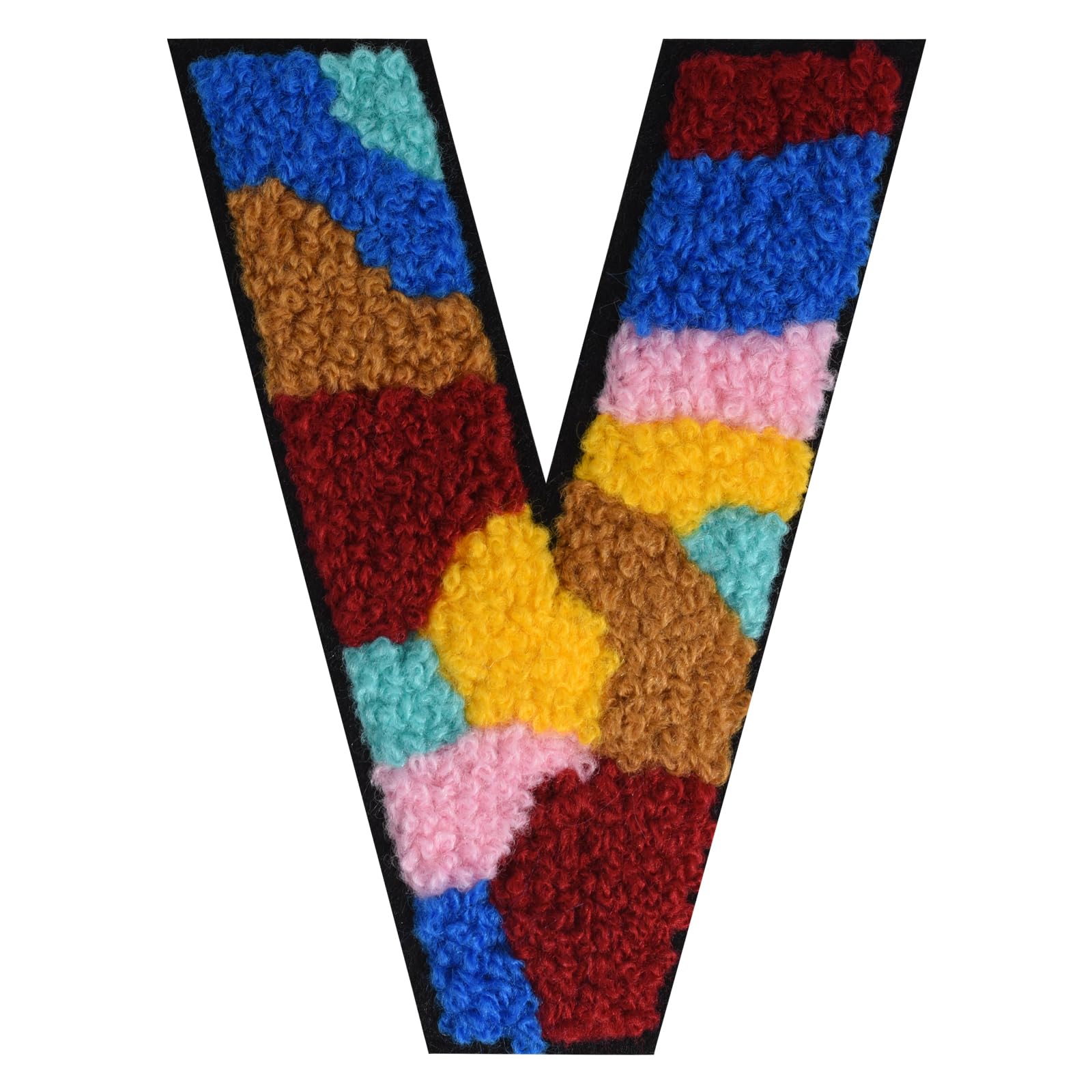 QianSiLi 4.5 Inch Chenille Iron On Letters for Clothes Varsity Letter Patches Embroidered Patch Iron On Patches for Clothing Varsity Jacket Hoodie (Multi Color,V)