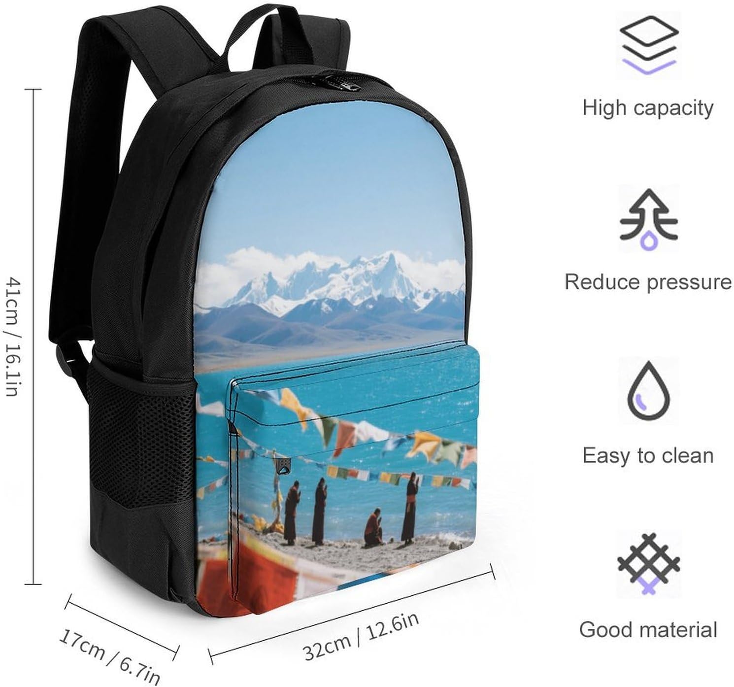Namtso Lake Snow Mountain Backpack Daypack Travel Backpack | Lightweight Casual Laptop Backpack for Women Men Aesthetic Travel Bag for Weekender Business Hiking Outdoor
