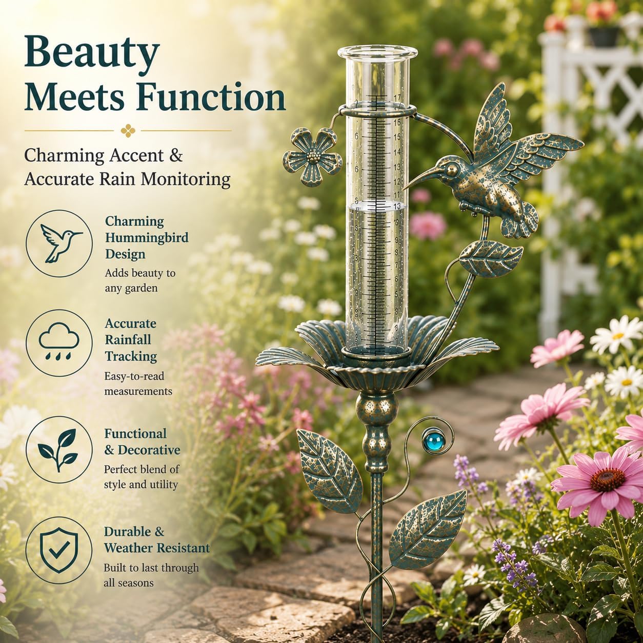 Rain Gauge Outdoor,Hummingbird Decorative Glass Tube Rain Gauge image 2