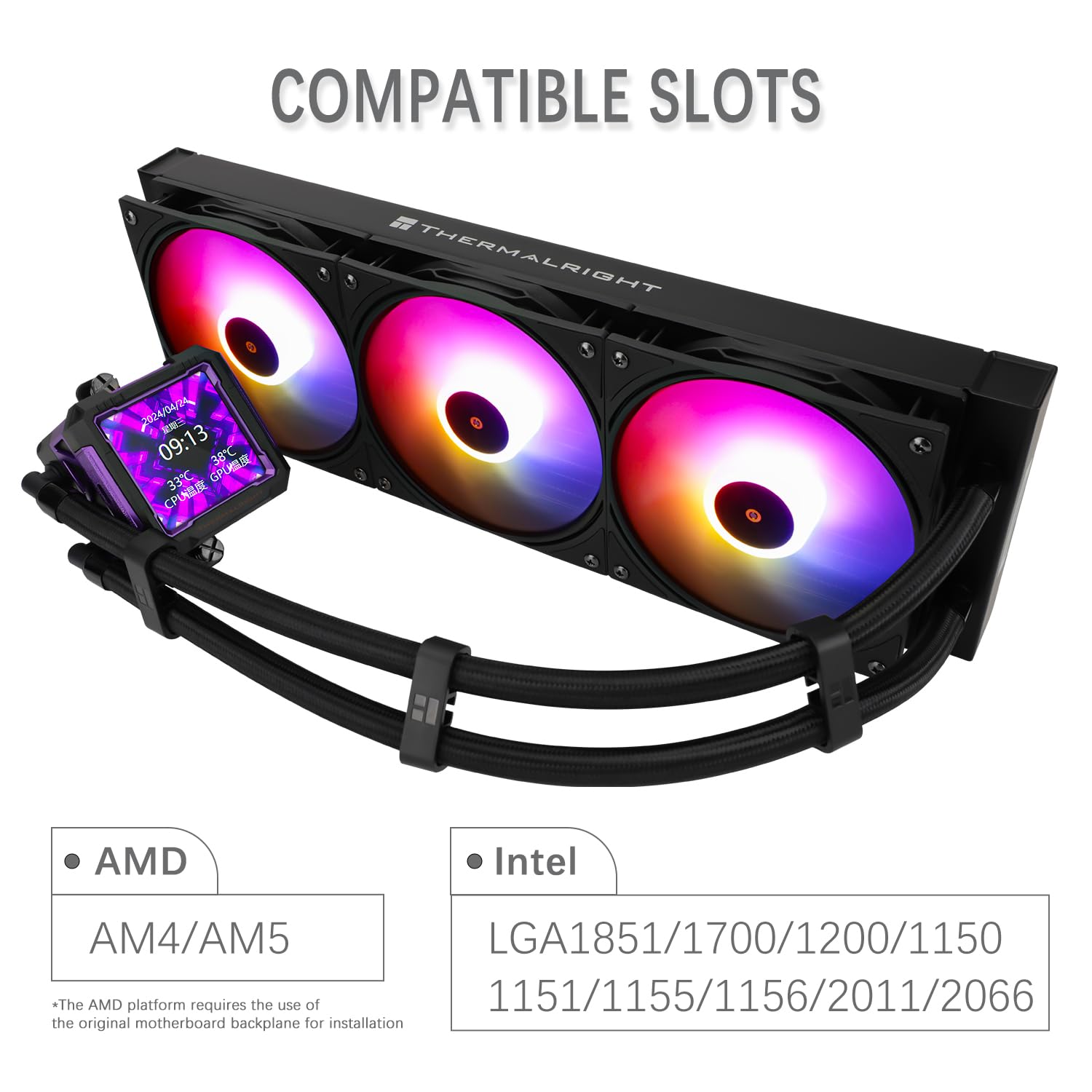 TR-Thermalright FW PRO 360 ARGB Black Aio CPU Cooler, schermo LCD IPS con risoluzione 320 x 320, 2,7 pollici, per Intel LGA1700/1851, AM4/AM5, pompa ad alte prestazioni, viola