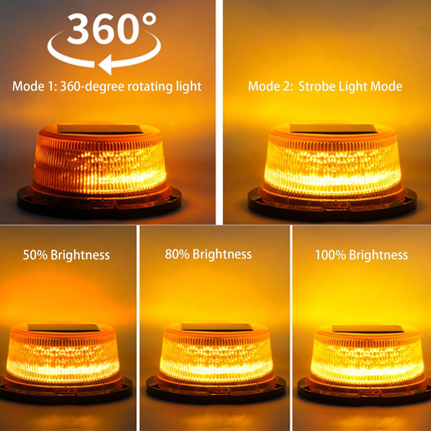 Aolyty Solar Strobe Warning Light, 360 Degree Rotating and Strobe Mode, Solar Safety Flash Light Waterproof, Strong Magnetic Base 3 Brightness Levels for Construction Site, Vehicle, Deck (Blue)