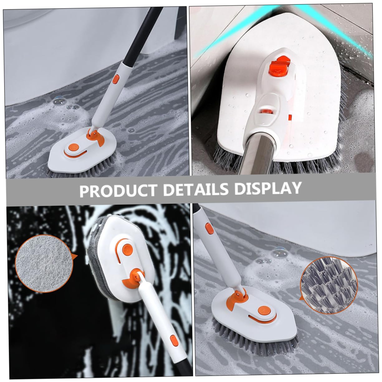Mikinona 1 Juego Cepillo de Limpieza de Baño Multifuncional con Mango Desmontable Escobilla para Azulejos y Grietas Completo con Cabezal de Cepillo y Repuestos Herramienta para Limpieza de