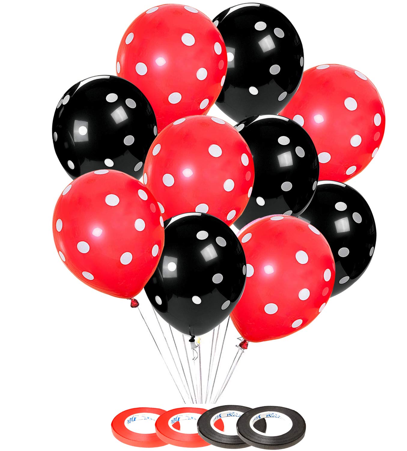 Amfin (Pack of 100) Black and Red Polka Dot Balloons- Pack of 100 - Image 1