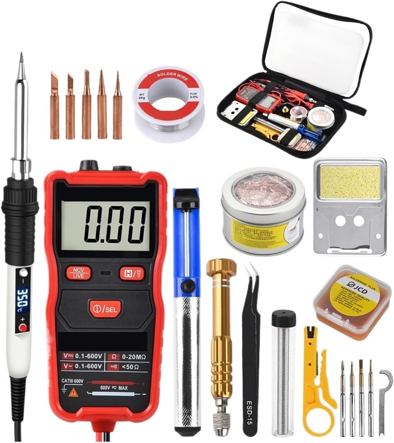 Soldering Iron Kit Adjustable Temperature Electric Soldering Iron Kit 80W Welding Solder Rework Station with Multimeter Repair Tools (White Kit3)