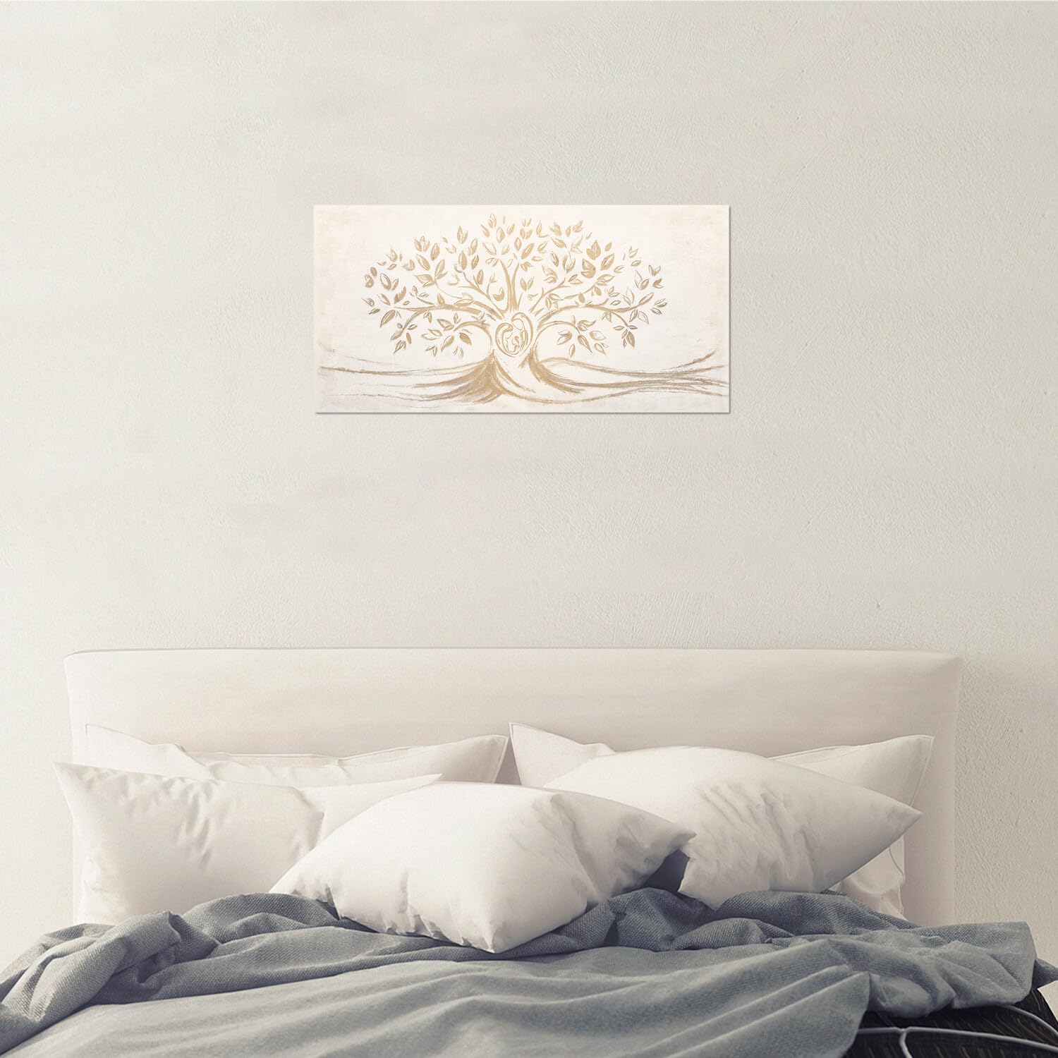 Giallobus - Quadro - 10 - Capezzale Moderno - Sacra Famiglia e Albero della Vita - Vintage - Vetro Acrilico - 100x50 - Pronto da Appendere - Quadri Moderni per la casa