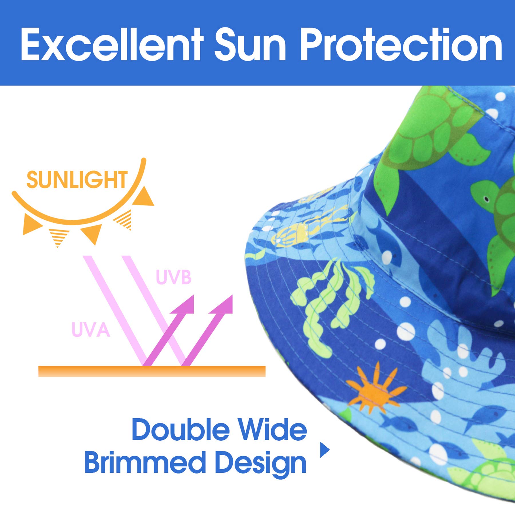 Sombrero de sol para bebé, sombrero de bebé, sombrero de niño pequeño, sombrero de pescador UPF 50+ para bebés y niñas, sombrero de playa con ala ancha para niños, Sea World, 6-12 meses
