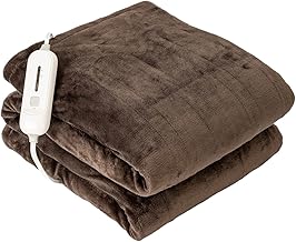 Tefici Electric Heated Blanket Throw,Super Cozy Soft Flannel 50" x 60" Heated Throw with 3 Fast Heating Levels & 4 Hours Auto Off,Machine Washable,ETL&FCC Certification,Home Office Use,Brown