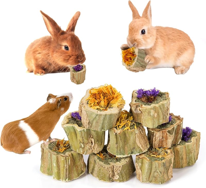 Petisco mastigável para pequenos animais com madeira de mamão, calêndula, miosótis e feno de alfafa Abizoo — 120 g