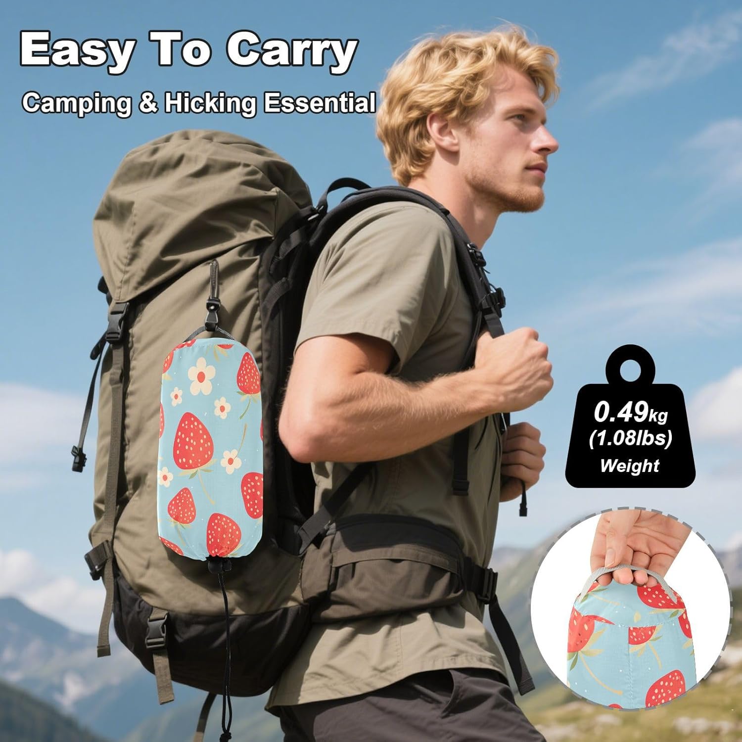 Red Strawberries Flowers Camping Hammocks Cloth Hammock for Outside Patio Garden