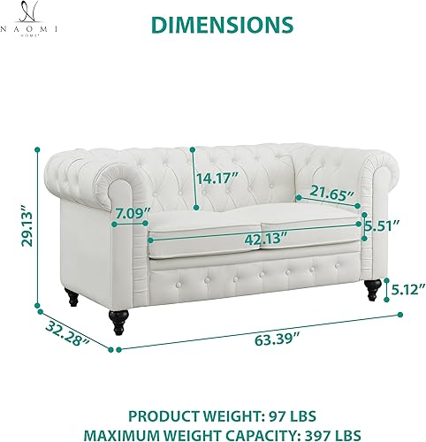 Miniatura 36 de Naomi Home Emery Chesterfield - Sofá con brazos enrollados, cojines copetudos/sofá modular de 3 plazas para espacios pequeños, sala de estar,