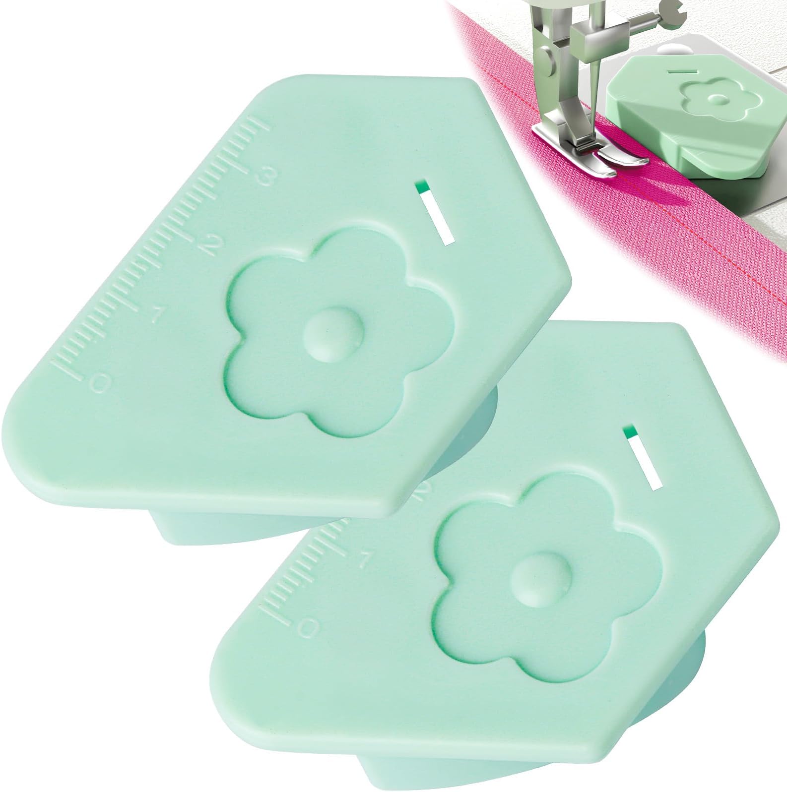 TIGARI 2Pcs Magnetic Seam Guide for Sewing Machine - 2024 Upgraded Multifunctional Polygonal Hemmer Guide with Scale, Universal Sewing Accessories & Supplies for Magnet Making Machine (Green)