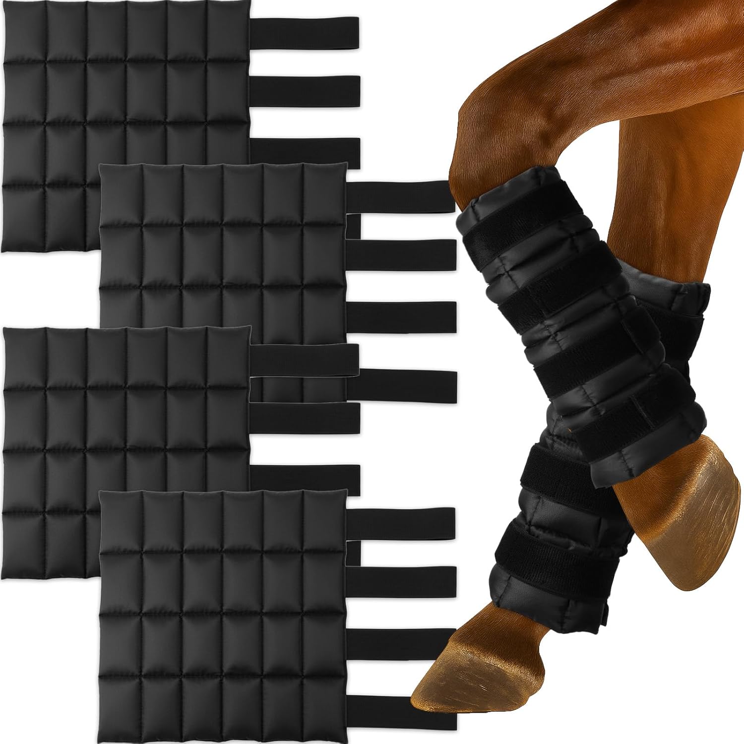 Ice Boots for Horse of 4 Horse Leg Ice Pack Wraps for Injuries Gel Cold Therapy Full Leg Cloud Boots Pack with Adjustable Straps for Hock, Ankle, Knee, Legs and Hooves