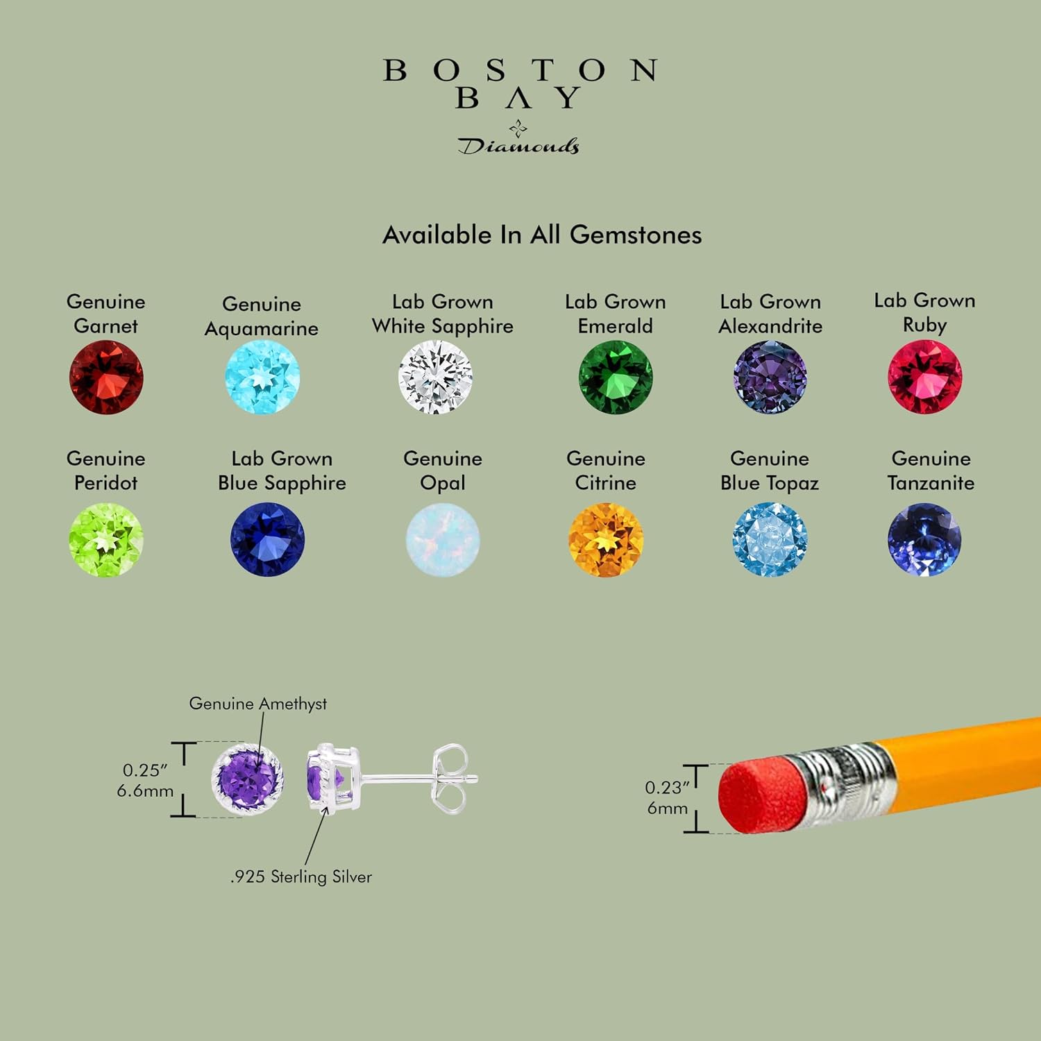 Boston Bay Diamonds 925 Sterling Silver Birthstone Gemstone Rope Halo Solitaire Stud Earrings