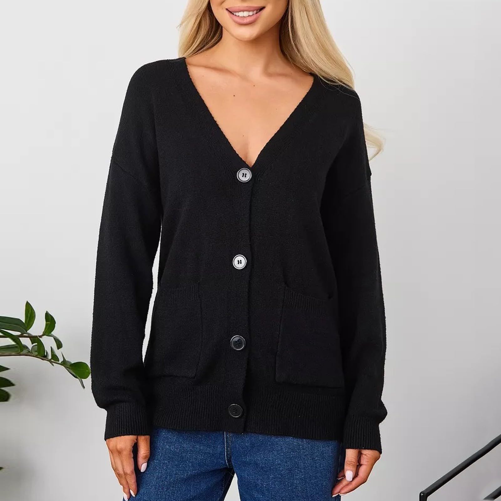 FUPODD Strickjacke Damen Kurz Feinstrick Strickjacken Für Damen Winter Warm