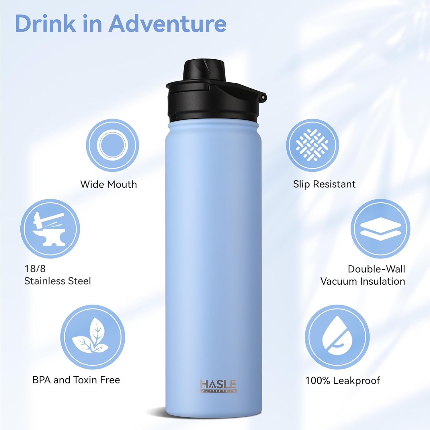 HASLE OUTFITTERS Insulated Water Bottle 22 oz Double Wall Stainless Steel Water Bottle Wide Mouth with Straw Lid & Spout Lid Keeps Cold or Hot(Blue,4) - Image 2