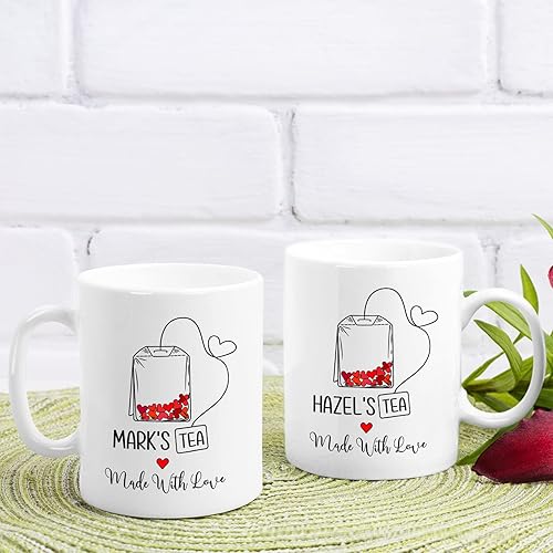 Miniatura 4 de Juego de tazas personalizadas hechas con amor, taza personalizada para parejas con nombre, taza de café personalizada para parejas, regalos de taza