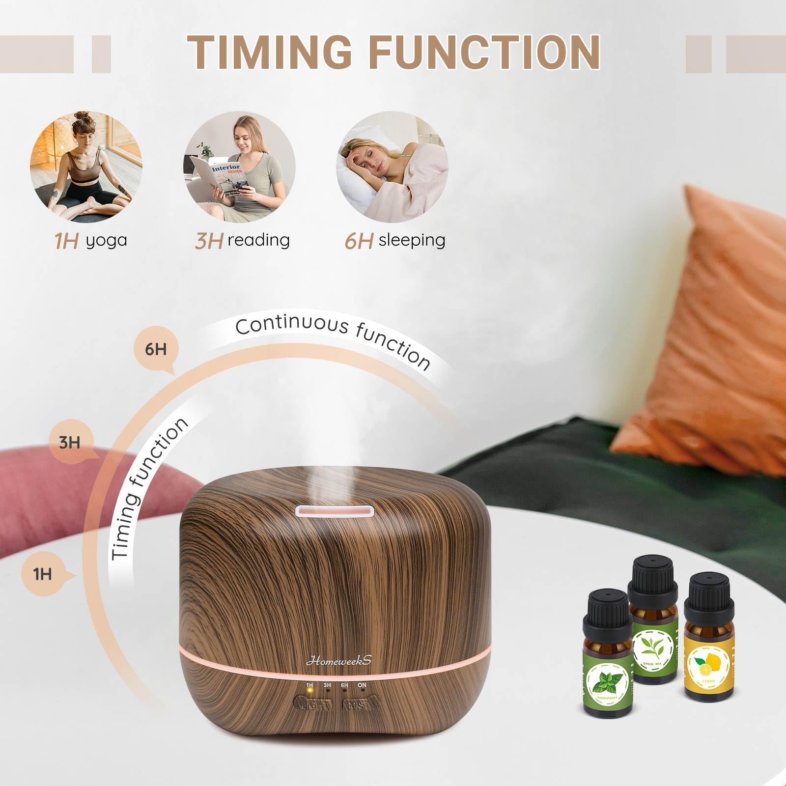 Diffusore di oli essenziali per aromaterapia per ambiente: umidificatore d'aria profumo profumo nebbia fredda diffusore luci colorate legno carino piccolo grande senz'acqua spegnimento automatico
