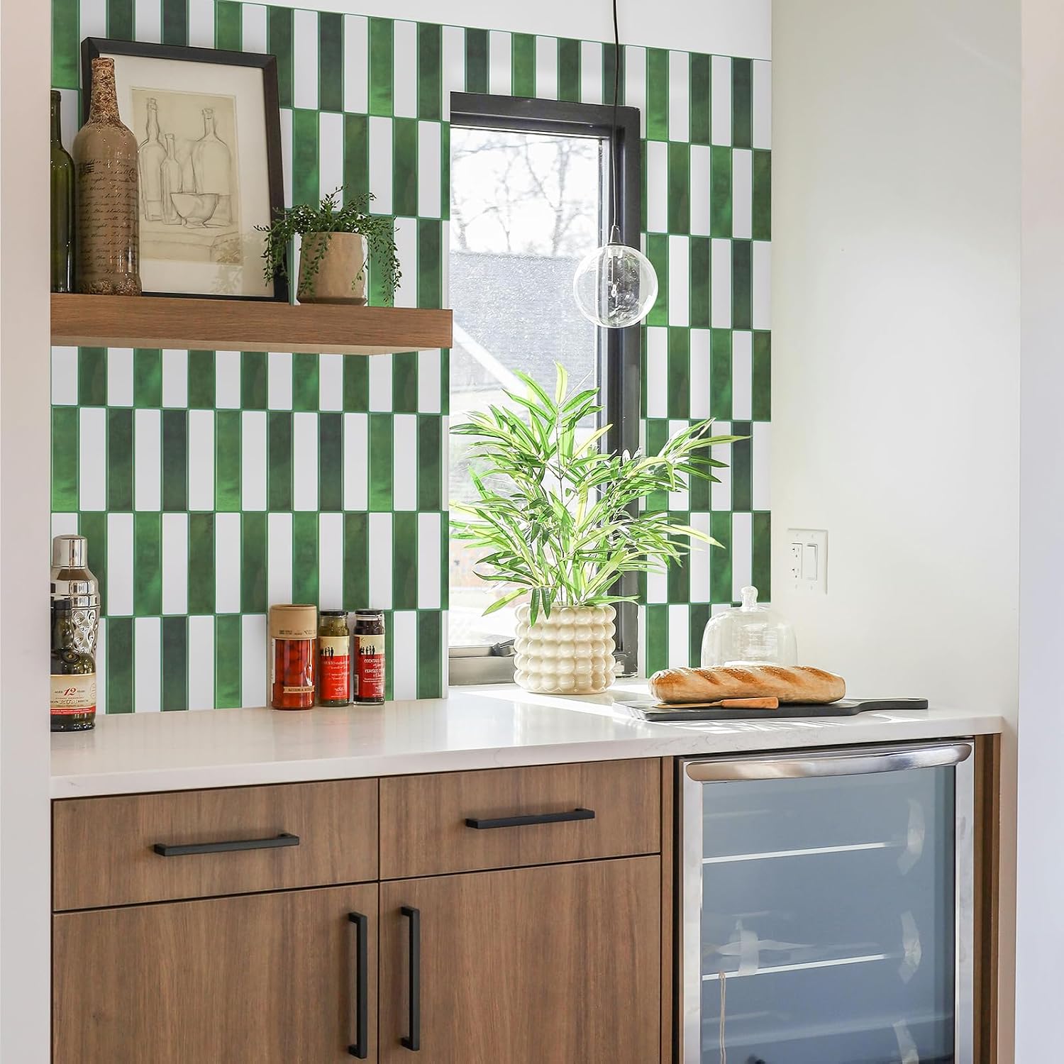 LONGKING Grass Green Thickened Peel and Stick Backsplash Tiles, 10-Sheet | Peel and stick backsplash, self-adhesive wall tile, Grass Green, thickened, waterproof, kitchen bathroom wall, 10-sheet