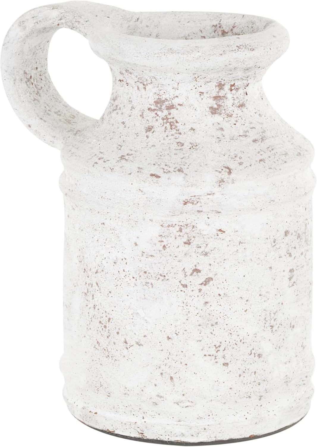 Deco 79 Ceramic Decorative Vase Antique Style Textured Centerpiece Vase with Terracotta Accents and Ring Handle, Flower Vase for Home Decoration 8" x 6" x 10", White