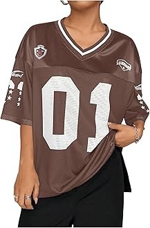 WDIRARA Women's Plus Size Football Jersey Shirts Oversized T Shirt Graphic Letter Print V Neck Short Sleeve Streetwear Top