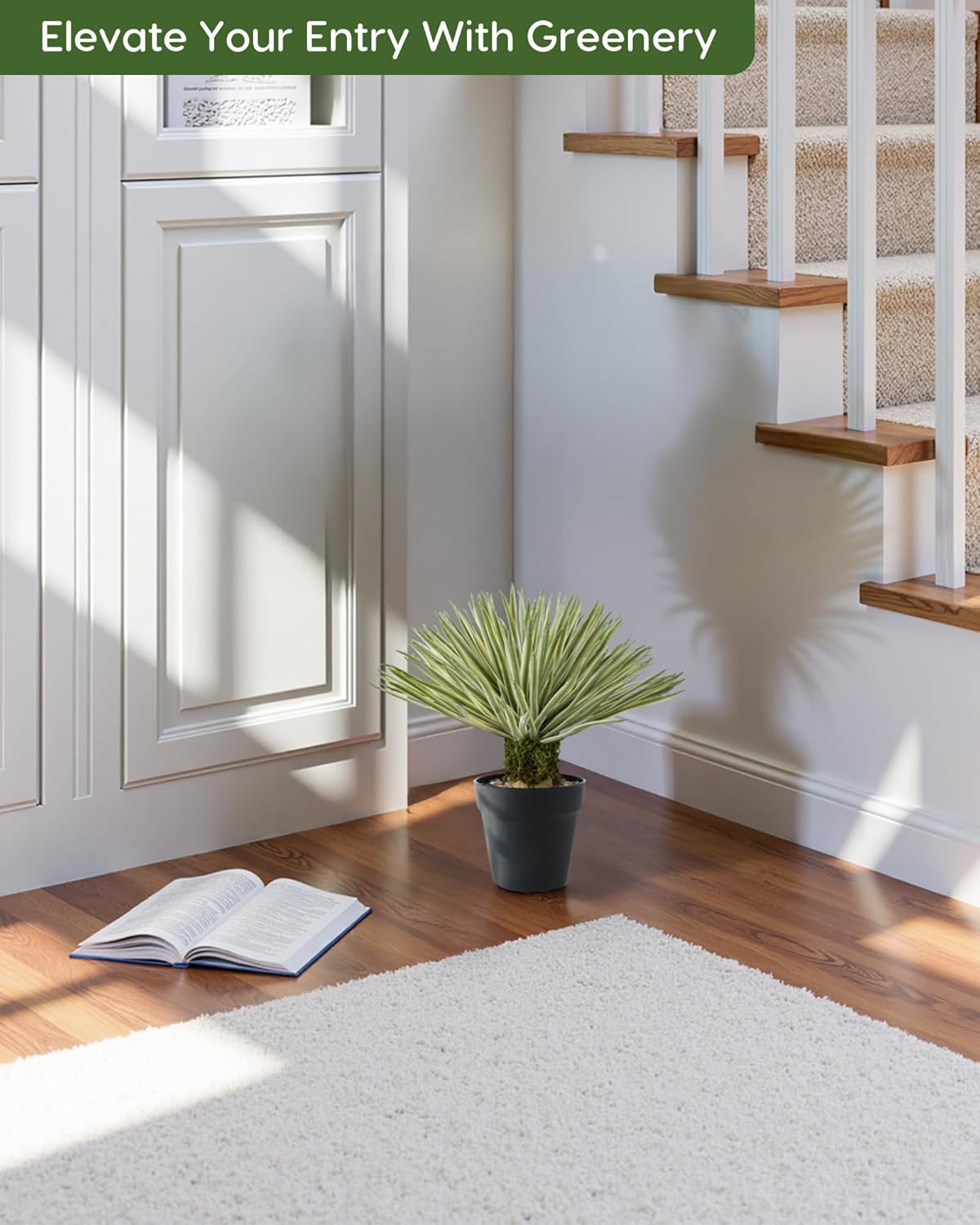 Size 15 Velener Artificial Agave Plant in Black Pot with Real Stone Pebbles, Large Fake Plants with Fake Green Moss, Faux Yucca with Long Sword-Shaped Leaves for Indoor/Outdoor-15 Inches, 180 Leaves