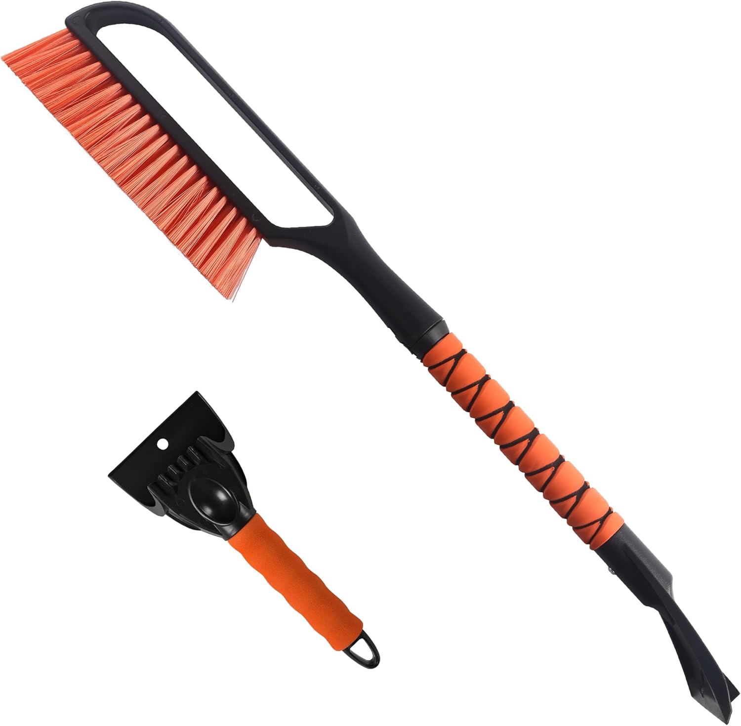 27" snow brush & ice scraper for car windshield, detachable snow scrapers with foam grip for cars, trucks, suvs snow brush a orange