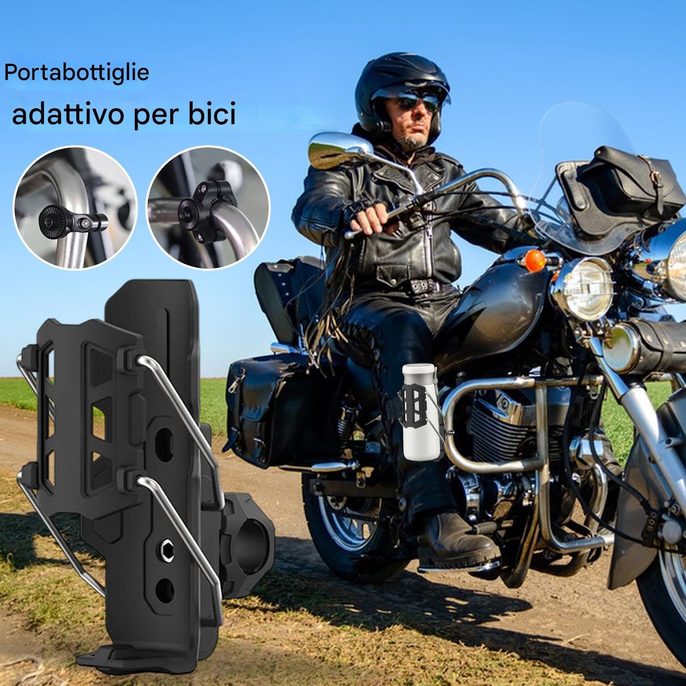 Portabicchieri per Bici | Morsetto Automatico Adattivo per Portabottiglie | Supporto Bevande Girevole 360 Gradi per Bici Strada Manubrio Ciclismo