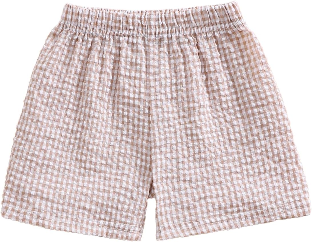 Karuedoo Toddler Baby Boy Girl Shorts Gingham Plaid/Seersucker Shorts Summer Casual Elastic Waist Shorts Pants Bottoms