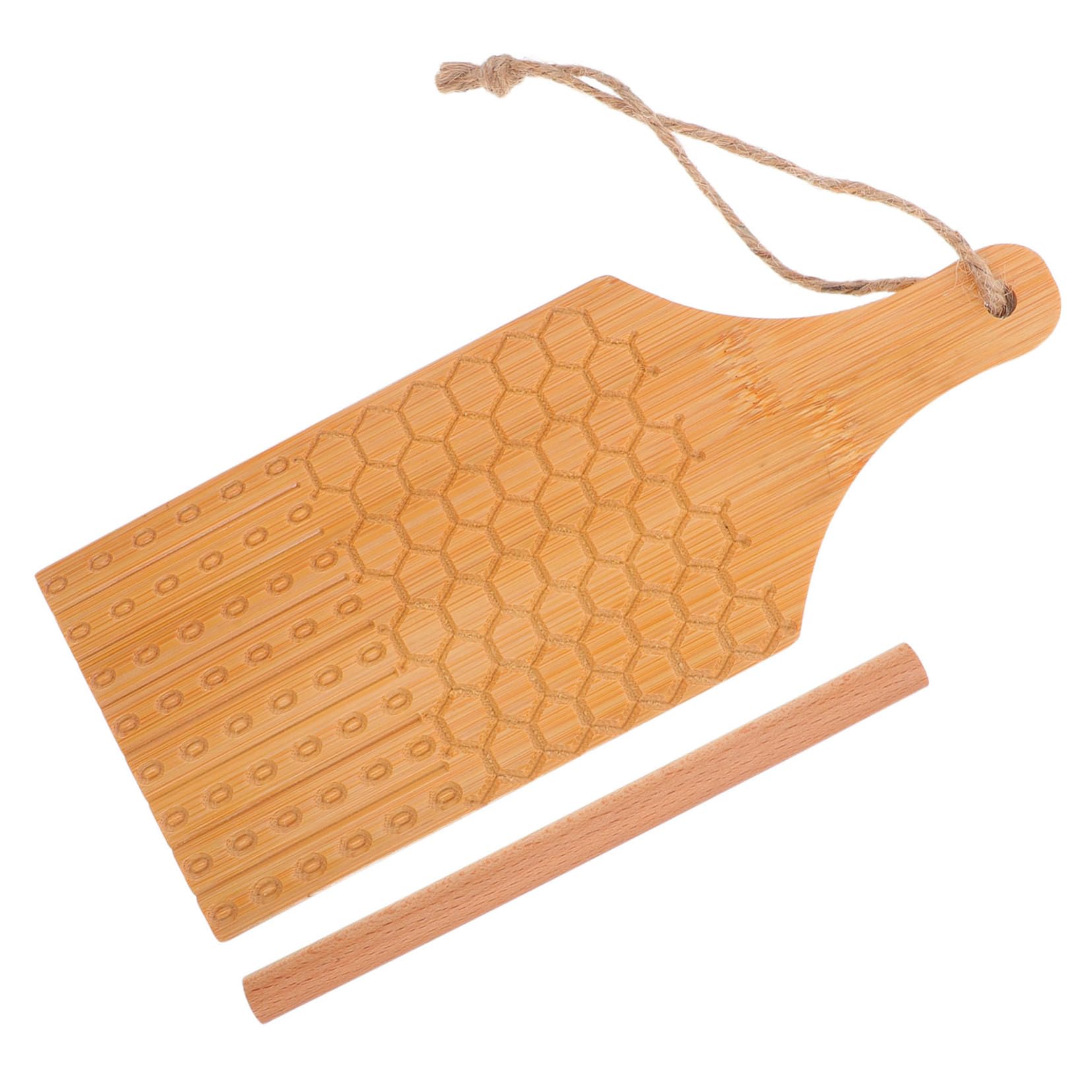 Cabilock 1 Set Bamboo Pasta Making Tools Gnocchi Rolling Board Pin Dough Sheeter Noodle Maker Roller for Italian Pasta Spiral Pasta Cat Ear Noodles