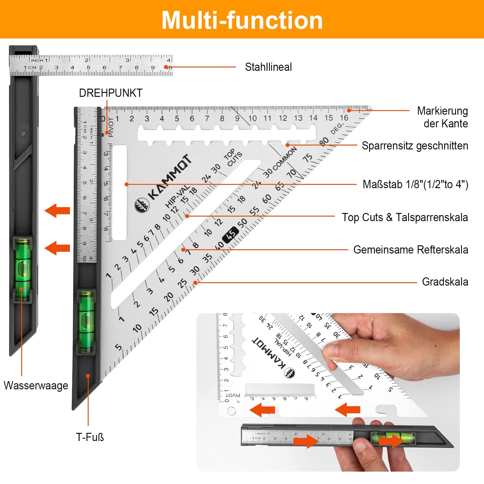 Multifunctionele timmerman vierkant 18cm en 30cm, aluminium