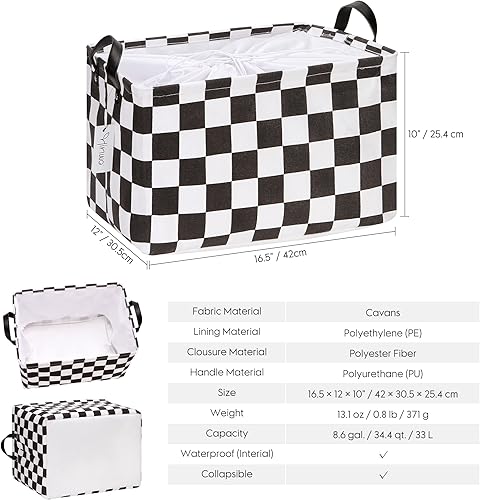 Miniatura 6 de Hinwo Cesta de almacenamiento grande de tela de lona con asas, contenedor rectangular de 33L8.6 galones, caja de almacenamiento plegable, ropa,