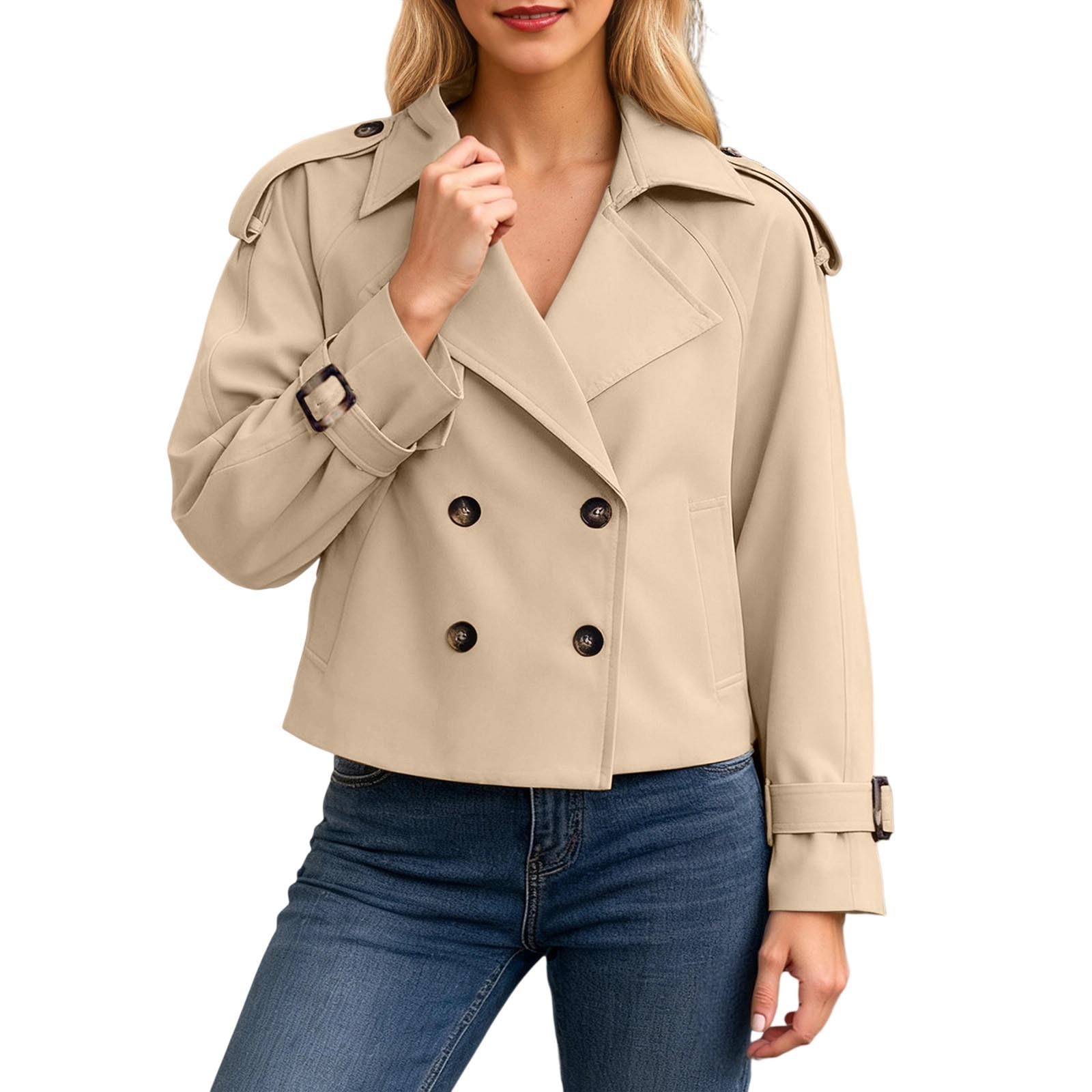 Generisch Chaqueta de ocio Elegante, ligera y corta, gabardina con diseño de doble botonadura, bolsillos para atuendos versátiles para el día a día