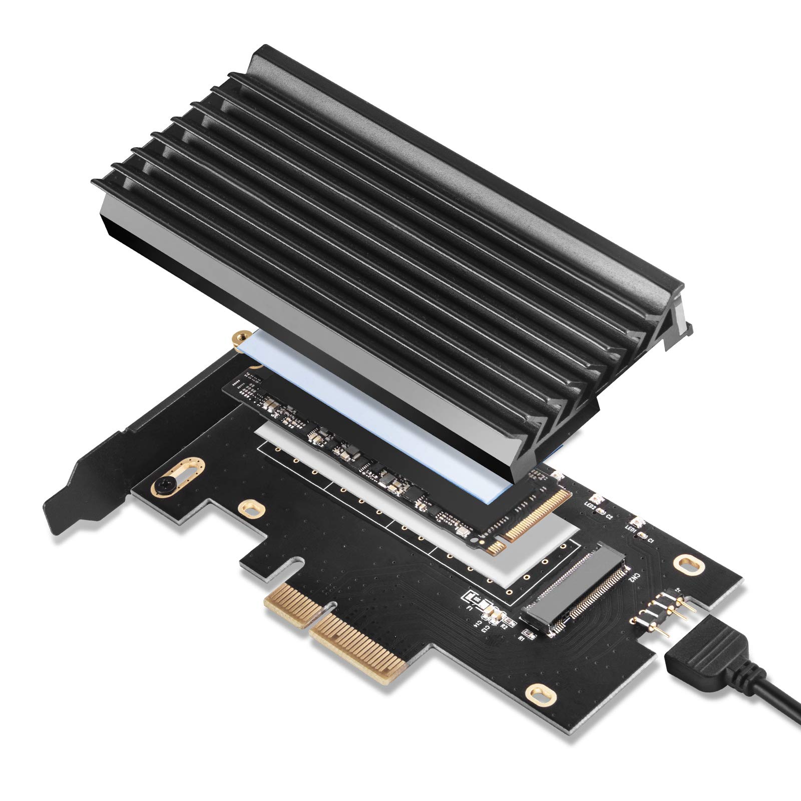 SilverStone Technology ECM24-ARGB M.2 NVMe SSD NGFF M Key a PCIe x4 ARGB Tarjeta adaptadora con disipador de Calor y Almohadilla térmica